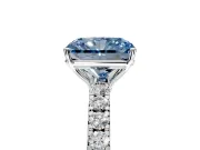 Solitaire Engagement Ring Setting for Fancy Blue Radiant Cut Center with Large Accent Band and Prong Head in Platinum