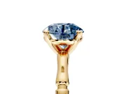 Solitaire Engagement Ring Setting for Fancy Blue Round Cut Center with Bamboo Band and Prong Head in Yellow Gold
