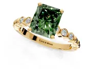 Solitaire Engagement Ring Setting for Fancy Green Radiant Cut Center with Bezel-Dot Beaded Band and Prong Head in Yellow Gold