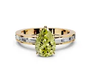 Solitaire Engagement Ring Setting for Fancy Yellow Pear-Shaped Center with Channel Baguette Band and Prong Head in Yellow Gold