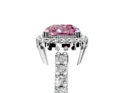 Halo Engagement Ring Setting for Fancy Pink Cushion Cut Center with Inner Milgrain Border and Prong Head in Sterling Silver