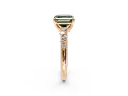Solitaire Engagement Ring Setting for Fancy Green Asscher Cut Center with Trailing Leaf Accent Band and Prong Head in Rose Gold