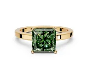 Hidden Halo Engagement Ring Setting for Fancy Green Princess Cut Center with Wide Flat Plain Band and Prong Head in Yellow Gold