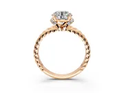 Halo Engagement Ring Setting for Round Cut Center with Rope Twist Split Shank and Prong Head in Rose Gold