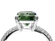 Solitaire Engagement Ring Setting for Fancy Green Princess Cut Center with Multi-Row Pave Accents and Basket Head in Platinum