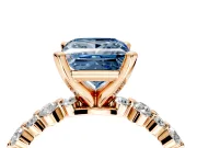 Solitaire Engagement Ring Setting for Fancy Blue Princess Cut Center with Alternating Size Accents and Prong Head in Rose Gold