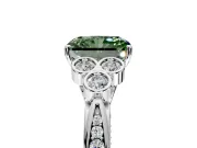 Cluster Engagement Ring Setting for Fancy Green Radiant Cut Center with Bezel Accent Clusters and Prong Head in White Gold