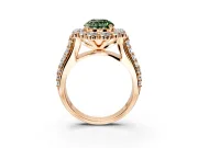 Large Accent Halo Engagement Ring Setting for Fancy Green Round Cut Center with Pave Split Shank and Prong Head in Rose Gold