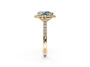 Halo Engagement Ring Setting for Fancy Blue Pear-Shaped Center with Raised Halo, Pave Band and Prong Head in Yellow Gold