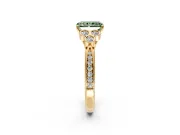 Cluster Engagement Ring Setting for Fancy Green Radiant Cut Center with Bezel Accent Clusters and Prong Head in Yellow Gold