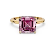 Hidden Halo Engagement Ring Setting for Fancy Pink Asscher Cut Center with Thin Round-Wire Band and Prong Head in Yellow Gold
