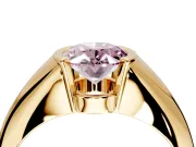 Tension Engagement Ring Setting for Fancy Pink Oval Center with Wide Tapered Band and Tension Head in Yellow Gold