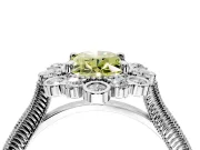 Milgrain Halo Engagement Ring Setting for Fancy Yellow Oval Center with Bezel Point Accents and Prong Head in White Gold