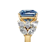 Leaf Cluster Engagement Ring Setting for Fancy Blue Asscher Cut Center with Marquise Accents and Prong Head in Yellow Gold