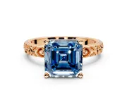 Solitaire Engagement Ring Setting for Fancy Blue Asscher Cut Center with XO Engraved Band and Prong Head in Rose Gold