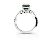 Leaf Motif Engagement Ring Setting for Fancy Green Asscher Cut Center with Pave Band and Prong Head in Platinum