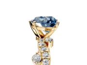 Solitaire Engagement Ring Setting for Fancy Blue Heart-Shaped Center with Bar-Station Pave Twist and Prong Head in Yellow Gold