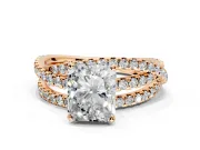 Solitaire Engagement Ring Setting for Radiant Cut Center with Woven 3-Strand Pave Band and Prong Head in Rose Gold