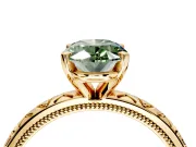 Solitaire Engagement Ring Setting for Fancy Green Oval Center with XO Engraved Band and Prong Head in Yellow Gold