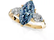 3 Stone Engagement Ring Setting for Fancy Blue Marquise Center with Large Pear-Shaped Accents and Prong Head in Yellow Gold