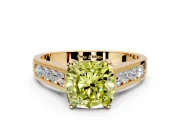 Solitaire Engagement Ring Setting for Fancy Yellow Cushion Cut Center with Round Cut Channel Band and Prong Head in Yellow Gold