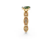 Solitaire Engagement Ring Setting for Fancy Green Oval Center with Marquise Panel Band and Prong Head in Yellow Gold