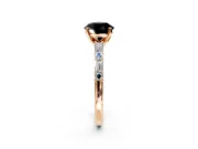 Baguette Engagement Ring Setting for Fancy Black Round Cut Center with Alternating Bar-Set Band and Prong Head in Rose Gold