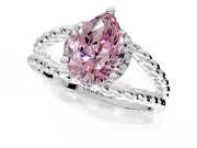 Halo Engagement Ring Setting for Fancy Pink Pear-Shaped Center with Rope Twist Split Shank and Prong Head in Platinum