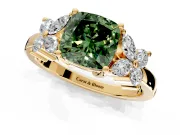 Floral Engagement Ring Setting for Fancy Green Cushion Cut Center with Marquise Cluster Shoulders and Prong Head in Yellow Gold