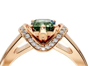 Solitaire Engagement Ring Setting for Fancy Green Emerald Cut Center with Wide Band, Pave Collar and Prong Head in Rose Gold