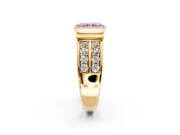 Bezel Engagement Ring Setting for Fancy Pink Radiant Cut Center with Wide Channel-Set Band and Bezel Head in Yellow Gold