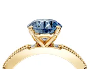 Solitaire Engagement Ring Setting for Fancy Blue Round Cut Center with Milgrain-Edged Pave Band and Prong Head in Yellow Gold