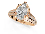 Solitaire Engagement Ring Setting for Pear-Shaped Center with Accented Split Shank and Prong Head in Rose Gold