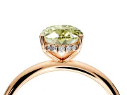 Hidden Halo Engagement Ring Setting for Fancy Yellow Oval Center with Thin Round-Wire Band and Prong Head in Rose Gold
