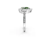 Halo Engagement Ring Setting for Fancy Green Pear-Shaped Center with Milgrain Rim, Pave Band and Prong Head in White Gold