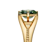Solitaire Engagement Ring Setting for Fancy Green Emerald Cut Center with Milgrain Cathedral Band and Prong Head in Yellow Gold