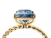 Solitaire Engagement Ring Setting for Fancy Blue Princess Cut Center with Plain Twisted Rope Band and Prong Head in Yellow Gold