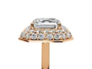 Halo Engagement Ring Setting for Asscher Cut Center with Plain Tapered Band and Prong Head in Rose Gold