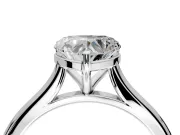 Solitaire Engagement Ring Setting for Heart-Shaped Center with Narrow Cathedral Band and Prong Head in Platinum