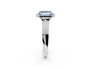 Halo Engagement Ring Setting for Fancy Blue Asscher Cut Center with Knife Ridge Cathedral Band and Prong Head in White Gold