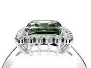 Starburst Halo Engagement Ring Setting for Fancy Green Asscher Cut Center with Flat Cathedral Band and Prong Head in Sterling Silver