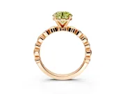 Solitaire Engagement Ring Setting for Fancy Yellow Round Cut Center with Beaded Bezel Station Band and Prong Head in Rose Gold