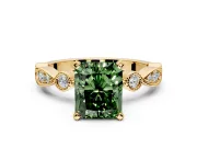Solitaire Engagement Ring Setting for Fancy Green Radiant Cut Center with Milgrain Bezel Accents and Prong Head in Yellow Gold