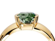 Tension Engagement Ring Setting for Fancy Green Cushion Cut Center with Wide Flat Band and Tension Head in Yellow Gold
