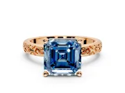 Solitaire Engagement Ring Setting for Fancy Blue Asscher Cut Center with Scrollwork Band and Prong Head in Rose Gold