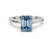 Solitaire Engagement Ring Setting for Fancy Blue Emerald Cut Center with Narrow Cathedral Band and Prong Head in Platinum
