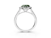 Halo Engagement Ring Setting for Fancy Green Heart-Shaped Center with Raised Halo, Pave Band and Prong Head in Platinum