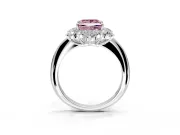 Small-Accent Cluster Halo Engagement Ring Setting for Fancy Pink Princess Cut Center with Plain Band and Prong Head in Sterling Silver