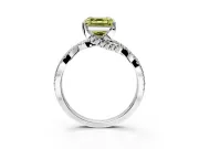 Solitaire Engagement Ring Setting for Fancy Yellow Asscher Cut Center with Narrow Twist Pave Band and Prong Head in White Gold