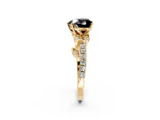 Leaf Motif Engagement Ring Setting for Fancy Black Heart-Shaped Center with Pave Band and Prong Head in Yellow Gold